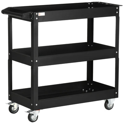 DURHAND 3 Tier Tool Cart Rolling with Wheels 330 LBS Heavy Duty Utility Steel Service Cart for Garage Black 