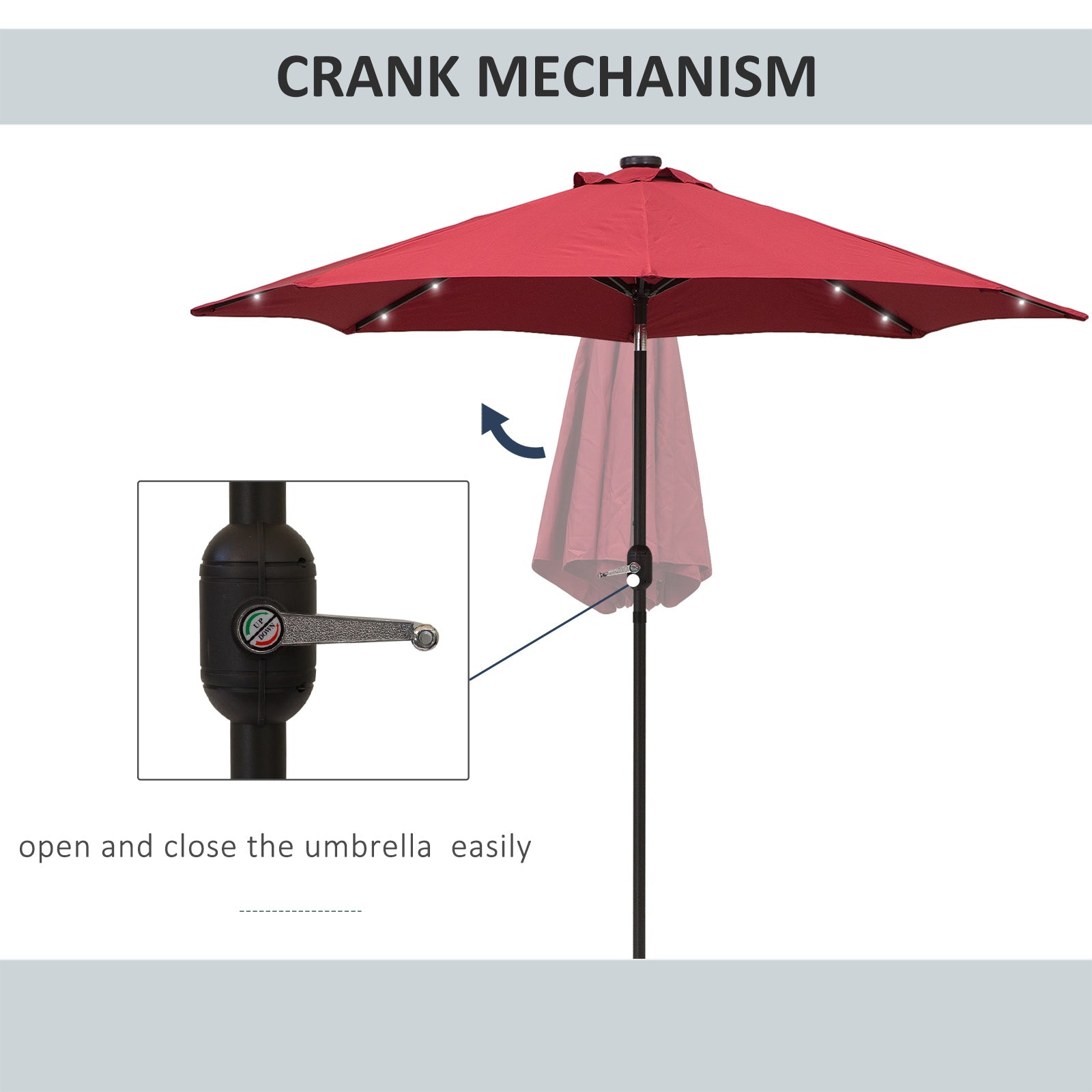 Outsunny 9ft Solar LED Patio Umbrella: Wine Red Tilt Canopy Sunshade for Stylish UV Protection 
