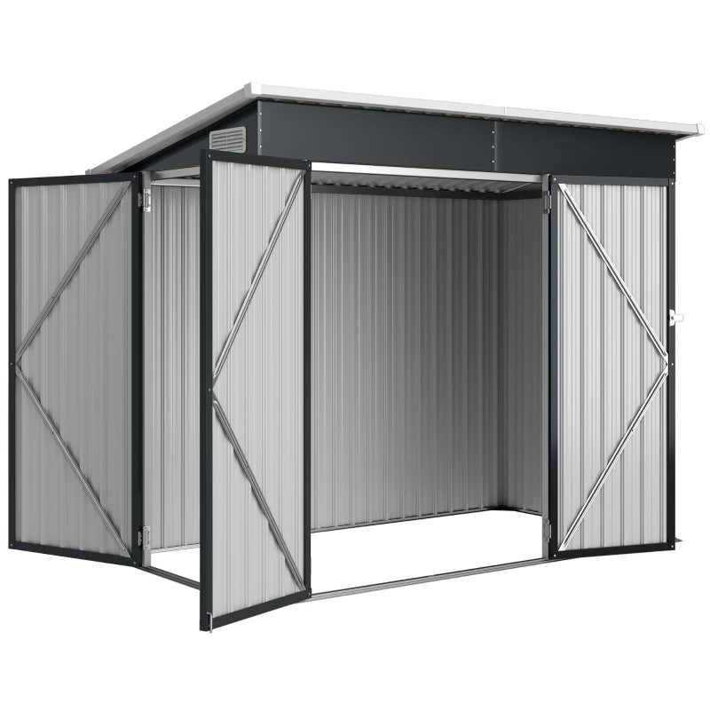 7.5' x 4.3' Outdoor Storage Shed, Waterproof Metal Garden Shed with Lockable Doors, for Backyard, Lawn, Patio, Dark Grey