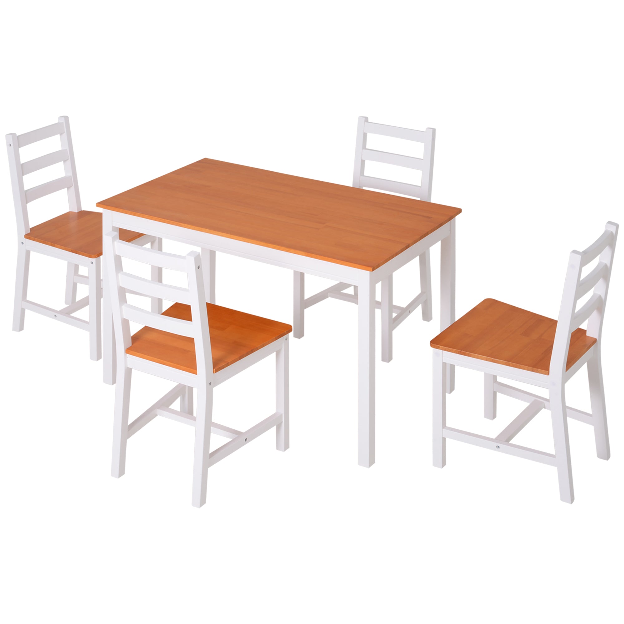 HOMCOM Dining Table Set for 4, 5 Piece Pine Wood Kitchen Table with High Back Chairs, White and Natural Wood 
