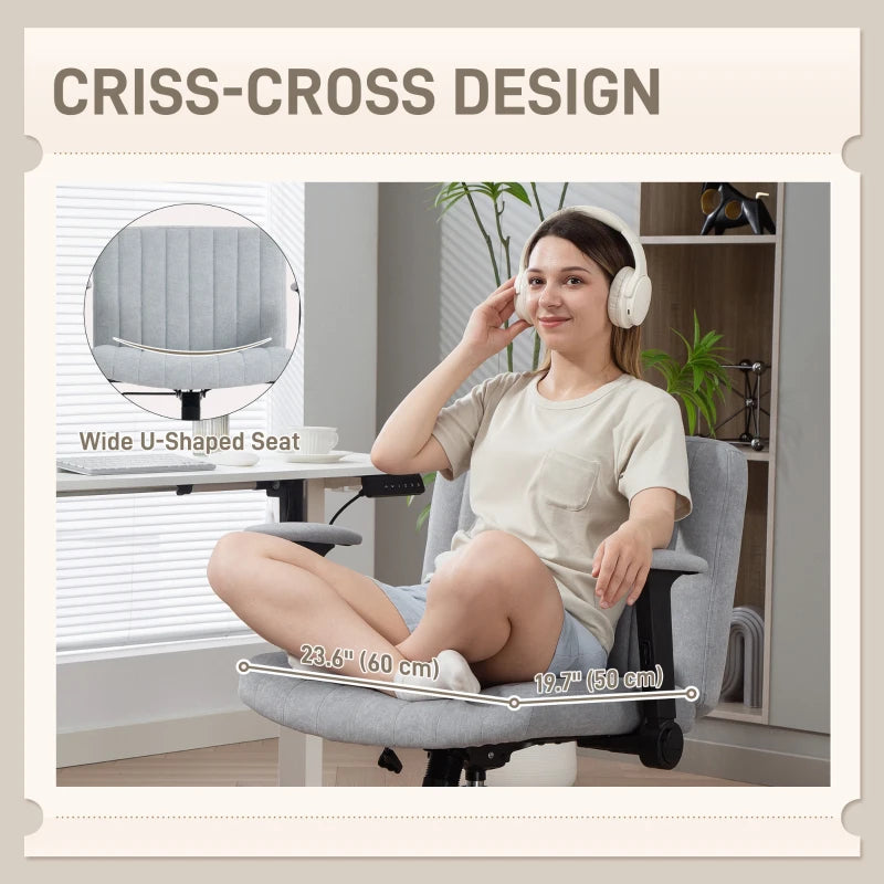 Criss Cross Chair with Flip-up Armrests, Wheels, Wide Office Chair with Adjustable Height, Tilting, Grey