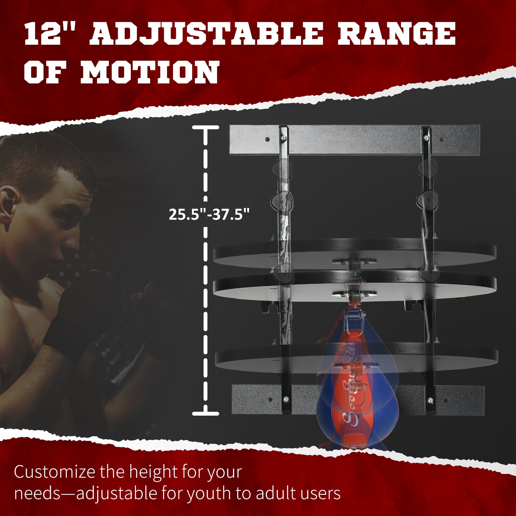 Soozier Adjustable Speed Bag Platform Wall Mounted 360° Swivel Boxing Training Equipment Home Gym 