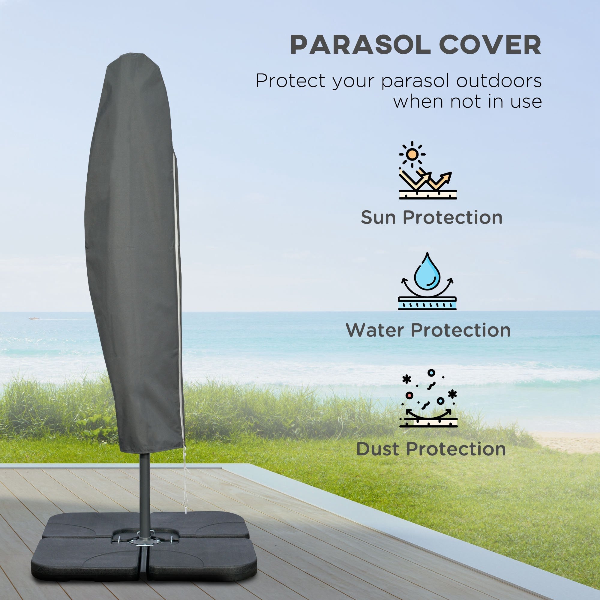 Outsunny 9.6ft Offset Patio Umbrella Garden Hanging Parasol Banana Cantilever with Base Crank Dark Grey 