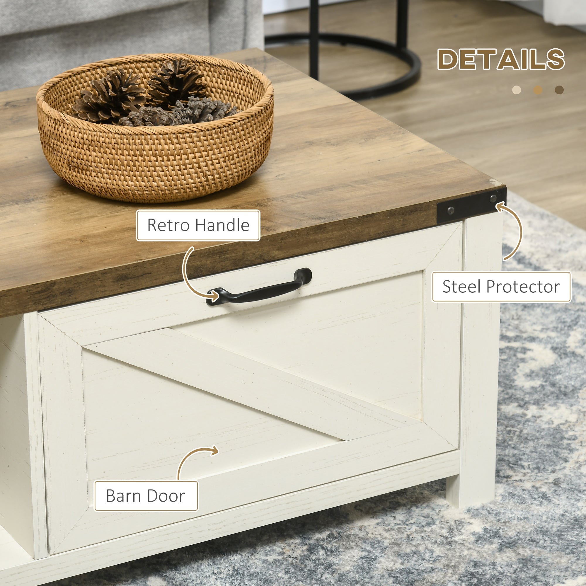 HOMCOM Rustic Farmhouse Coffee Table, Charming Living Room Centerpiece with Drawer & Storage Shelf, Cozy White 