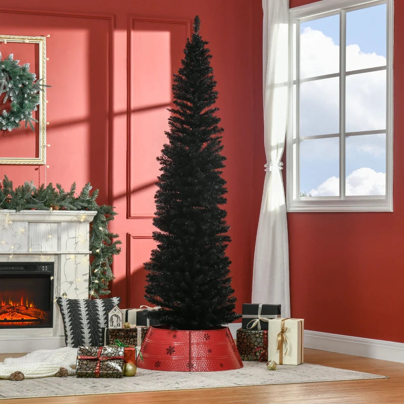HOMCOM 7FT Artificial Christmas Tree, Pencil Christmas Tree with Realistic Branches, Stable Stand, Black 