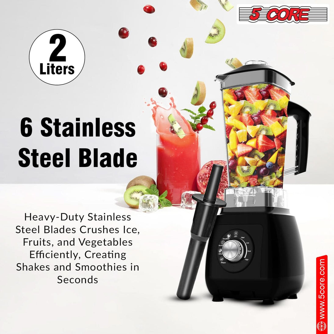 5Core Juicer Blender Machines 2000W Countertop Kitchen Smoothie Maker w 68oz Jar