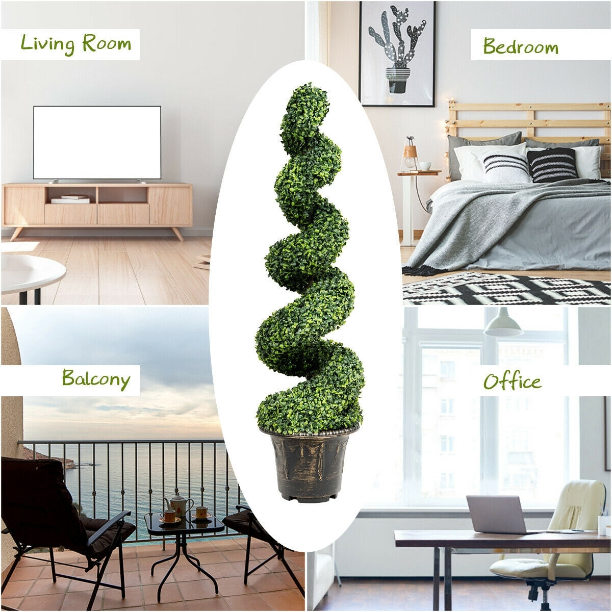 4 Feet Artificial Boxwood Spiral Green Leaves Tree