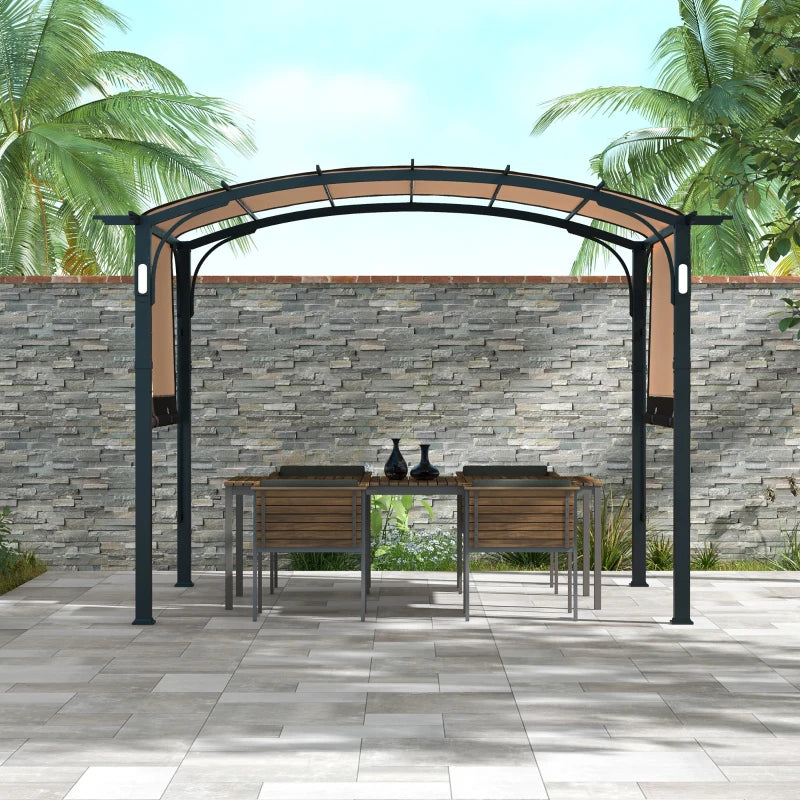 Outsunny 9.5' x 11' Outdoor Pergola Patio Gazebo with Retractable Canopy and LED Lights, for BBQ, Lawn, Backyard 