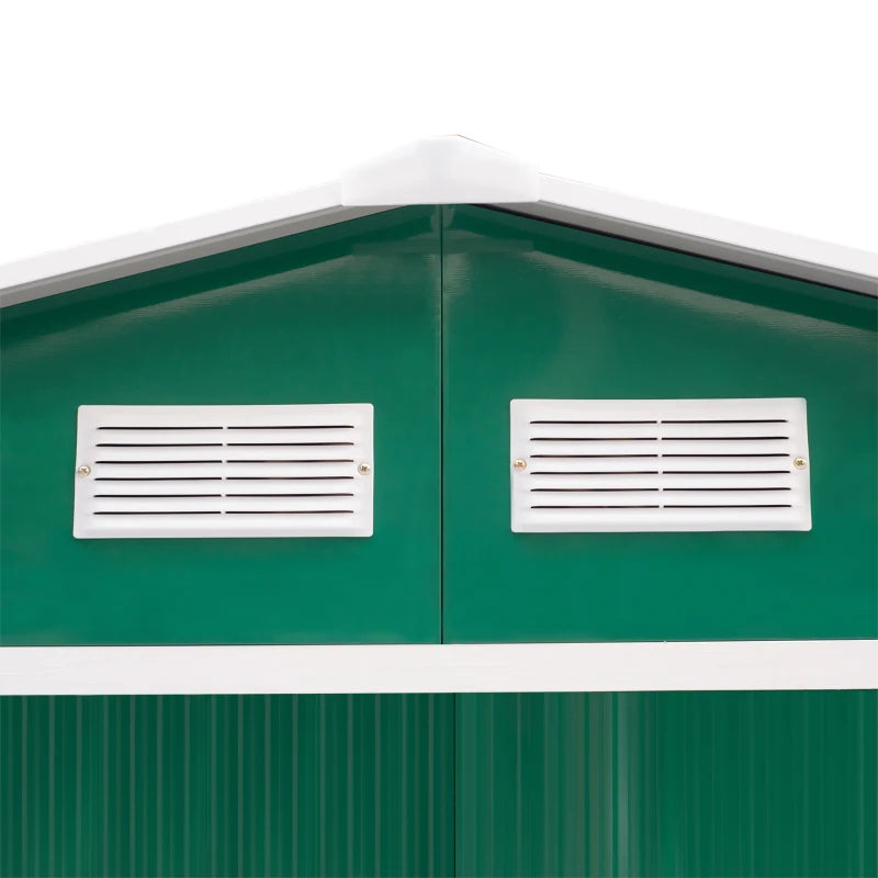 Outsunny 9.1' x 6.4' x 6.3' Garden Storage Shed w/Foundation Kit Outdoor Patio Yard Metal Tool Storage House w/ Double Doors Green