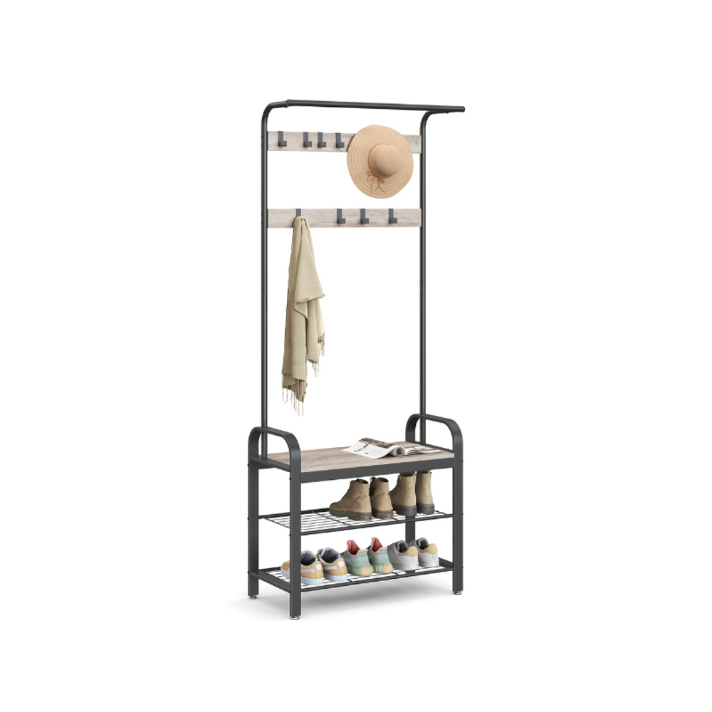 VASAGLE Industrial Coat Rack with Bench for Entryway 