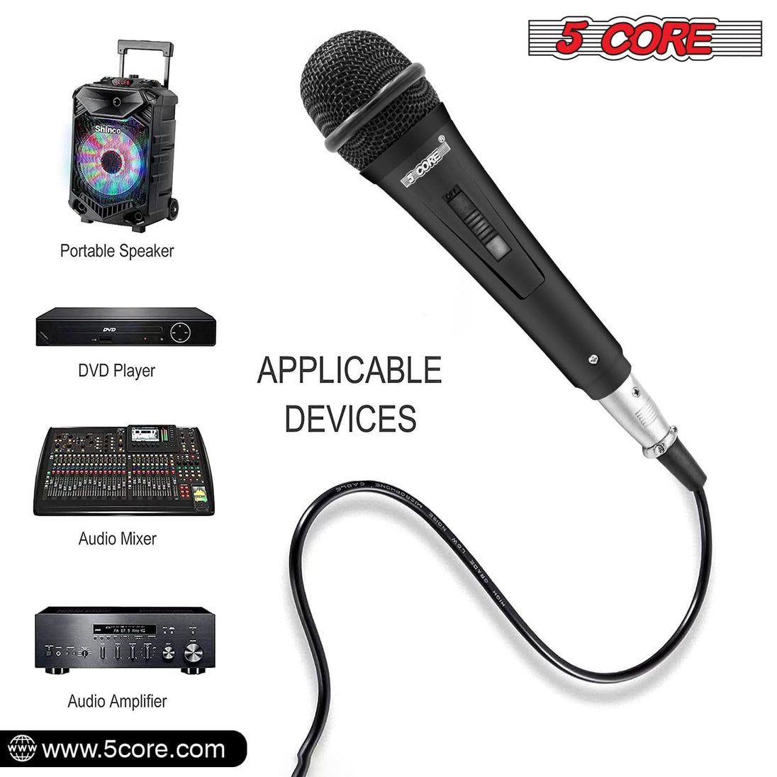 5Core Handheld XLR Dynamic Microphone – Professional Karaoke, Singing, and Studio Mic