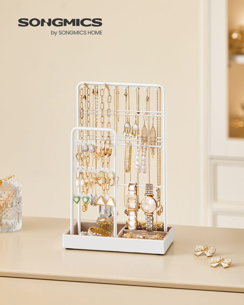 SONGMICS Jewelry Holder with Metal Frame and Velvet Tray 