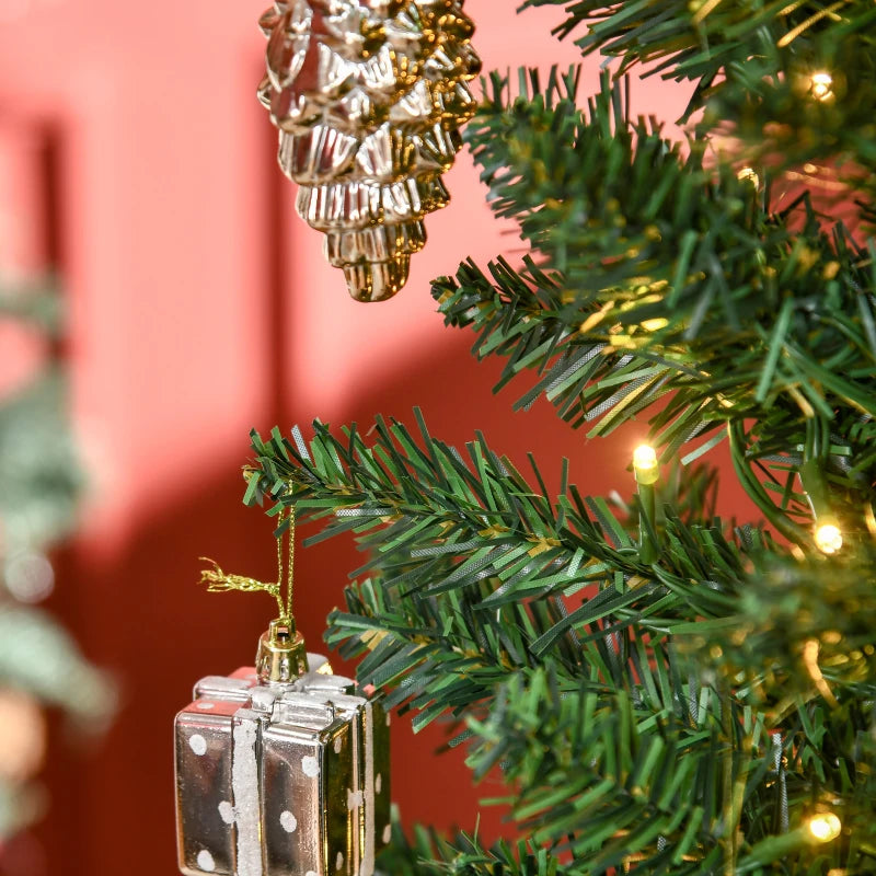 HOMCOM 6' Pre Lit Artificial Pencil Christmas Trees, Xmas Tree with Realistic Branches and Warm White LED Lights, Green 