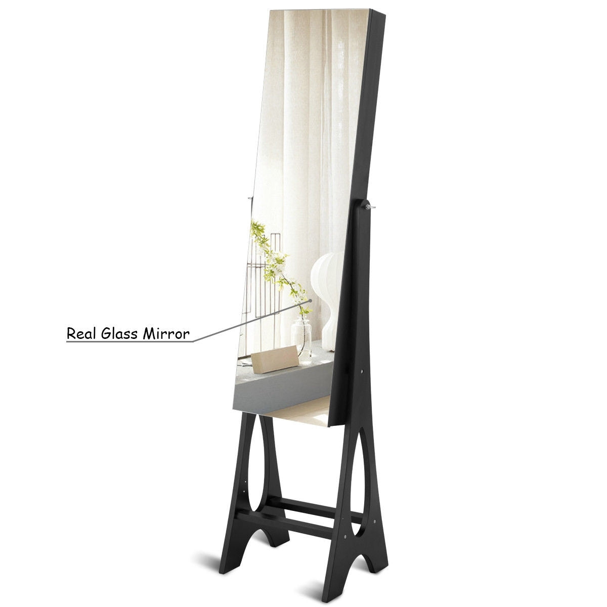 Standing Mirror Jewelry Cabinet-Black