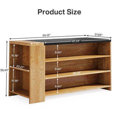 Kitchen Island 55" Farmhouse Coffee Bar Table with Storage 5 Shelves Vintage Brown