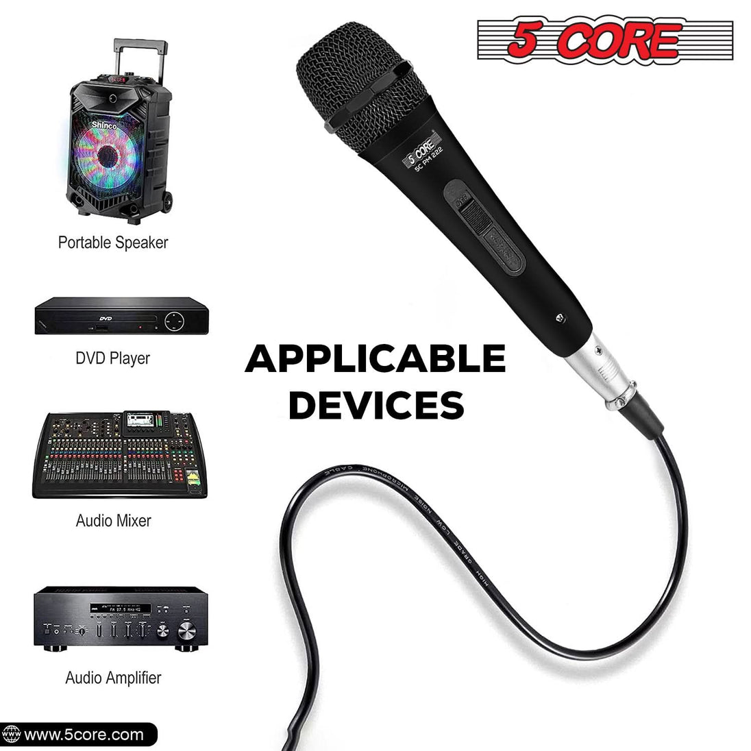 5Core Handheld XLR Dynamic Microphone – Professional Karaoke, Singing, and Studio Microphone (Microfono)