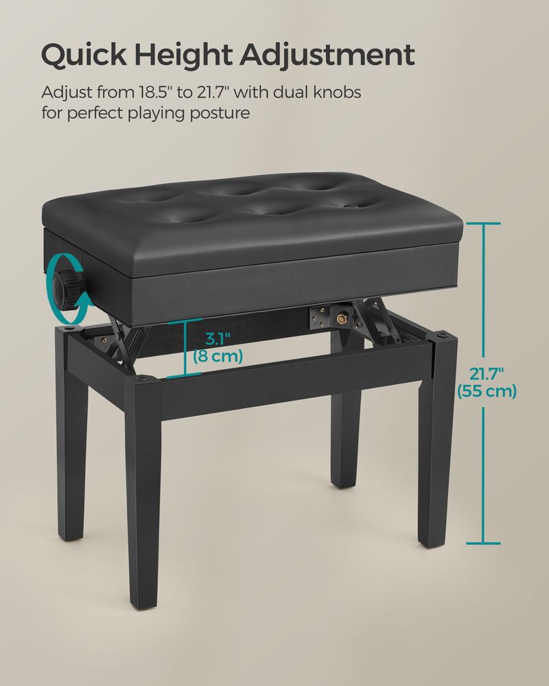 SONGMICS Adjustable Wooden Piano Bench Stool 
