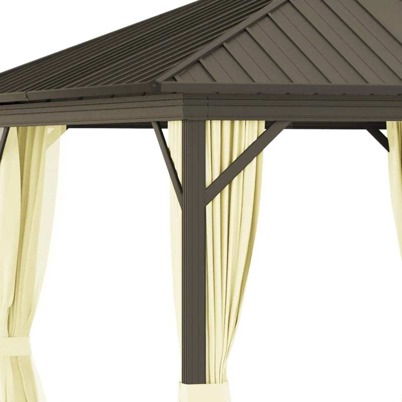 Outsunny 10' x 12' Outdoor Hardtop Gazebo Metal Roof Patio Gazebo with Aluminum Frame, Mesh Nettings, Curtains and Roomy Interior Space, Beige