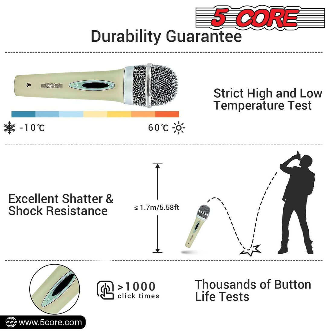 5Core Handheld XLR Dynamic Microphone – Professional Microphone for Karaoke, Singing, and Studio Use (Microfono)