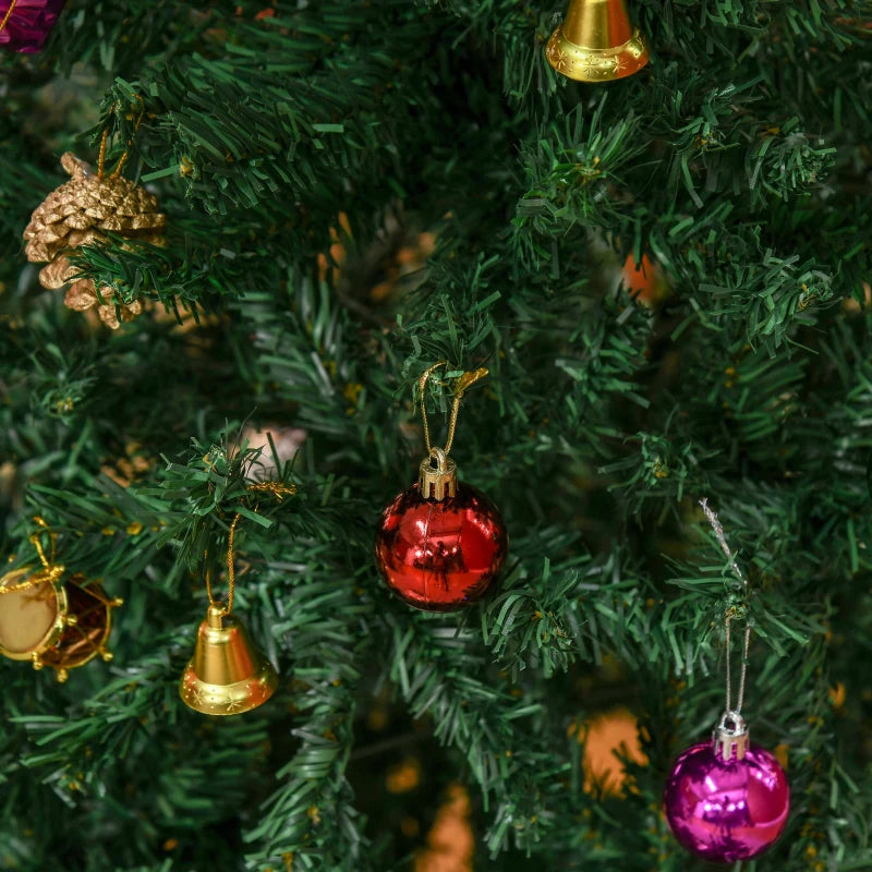 HOMCOM Green Artificial Christmas Tree with Ornaments, Holiday Xmas Decoration for Home, Office & Party 