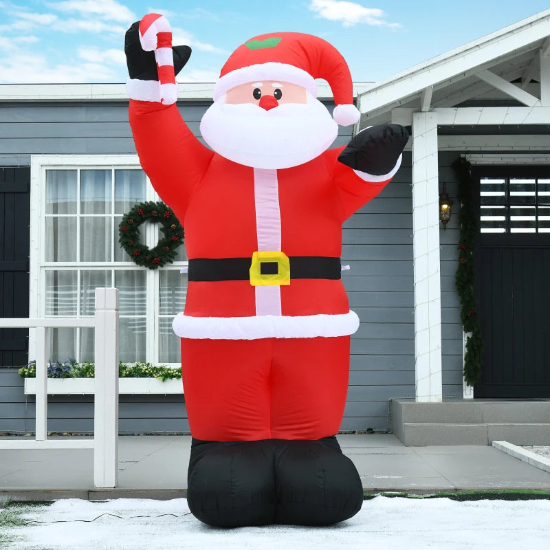 HOMCOM 8FT Inflatable Christmas Santa Claus with Candy Cane, LED Lighted Blow Up Outdoor Yard Decoration for Holiday Display 