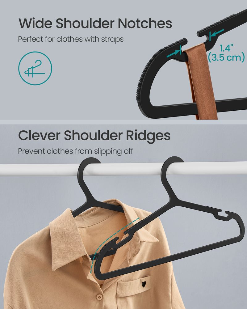 SONGMICS Plastic Hangers with Wide Shoulder Notches Pack of 50 