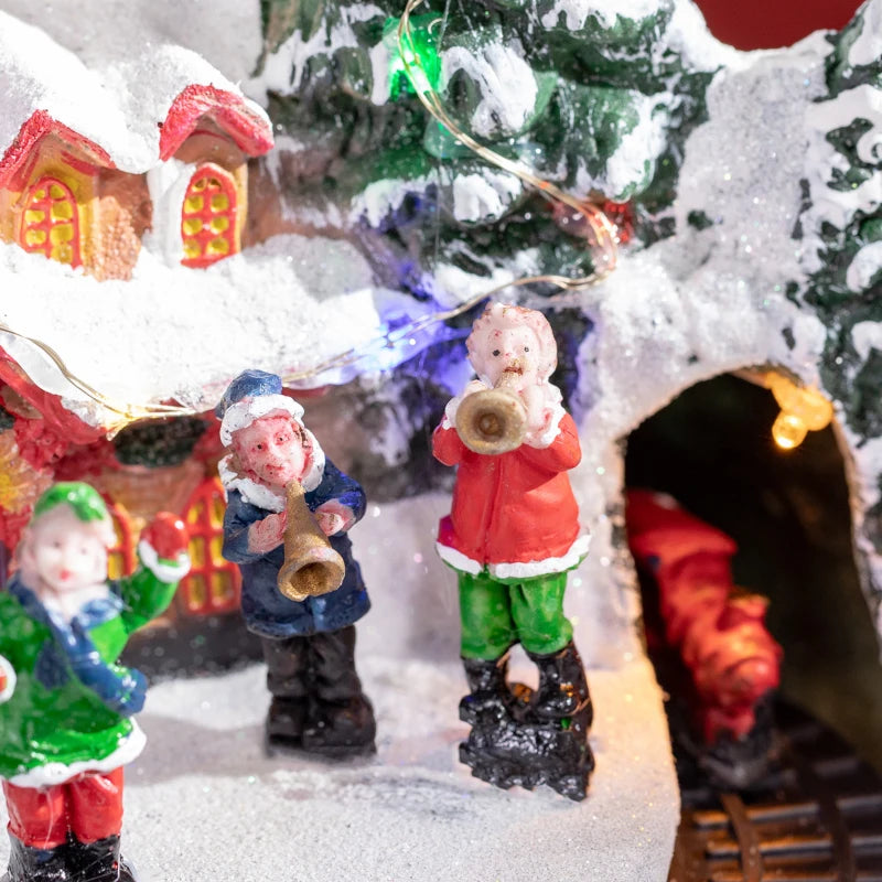 HOMCOM Desktop Christmas Decoration, Christmas Village Houses with Rotating Train, Battery Operated, Multicolored 