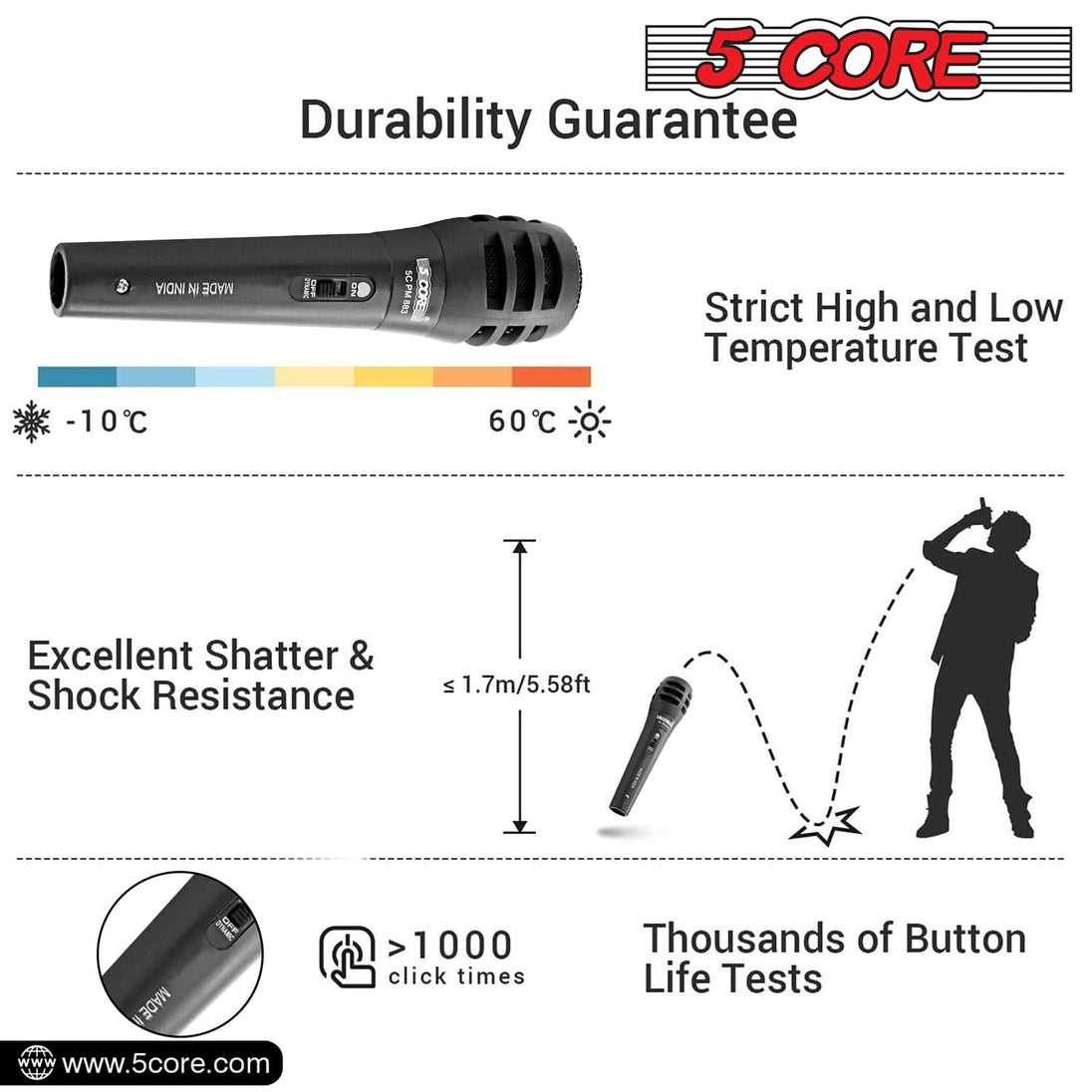 5Core Handheld XLR Dynamic Microphone – Professional Karaoke, Singing, and Studio Mic (Microfono)