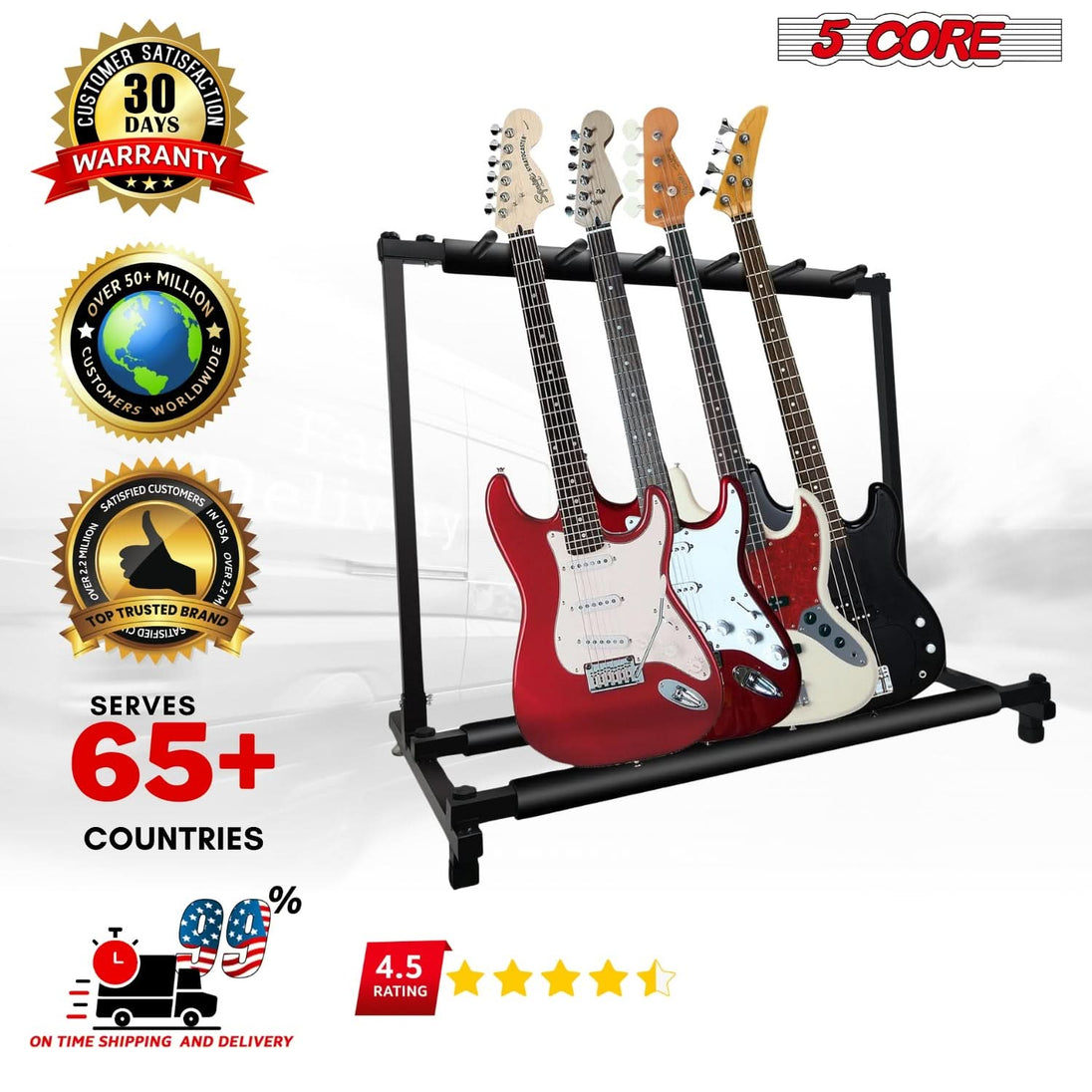 5 Core Multi Guitar Rack Stand Floor 5 Slot Adjustable Flying V Guitars Holder