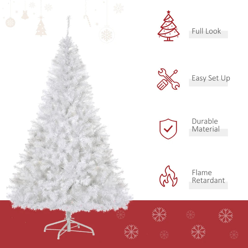 HOMCOM 6ft Prelit Artificial Christmas Tree – Warm White LED Lights, Auto Open Design, White Slim Holiday Décor 