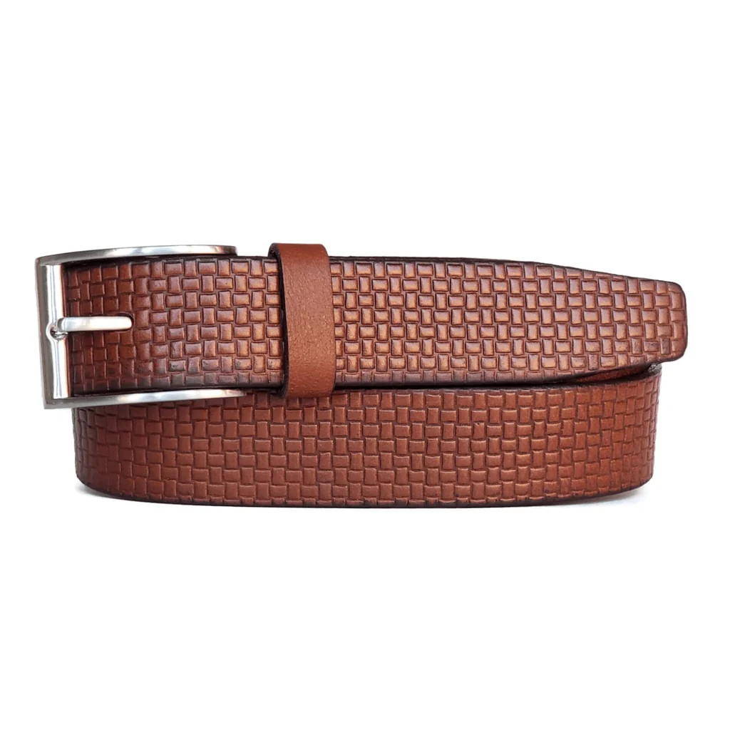 Cognac Formal Textured 100% Real Leather Belt 