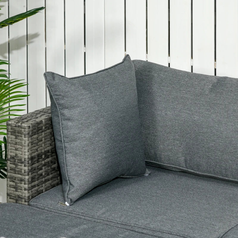 Outsunny 6 Pieces Outdoor PE Rattan Wicker Patio Furniture Sofa Set with Thick Cushions, Deluxe Garden Sectional Couch with Glass Top Table, Mixed Grey and Dark Grey 