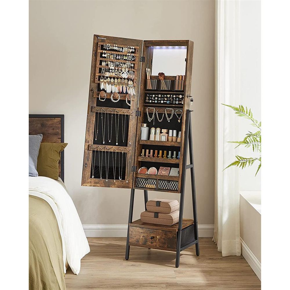 SONGMICS Lockable Jewelry Armoire with Full-Length Mirror 