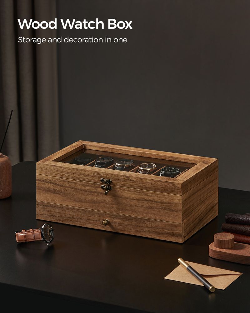 SONGMICS 8 & 12-Slot Watch Box with Large Glass Lid 