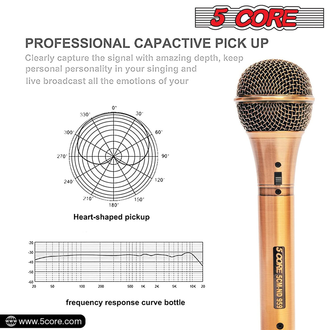 5Core XLR Microphone Dynamic Mic Karaoke Singing Studio Microfono Handheld Mics ND-959 Elantra