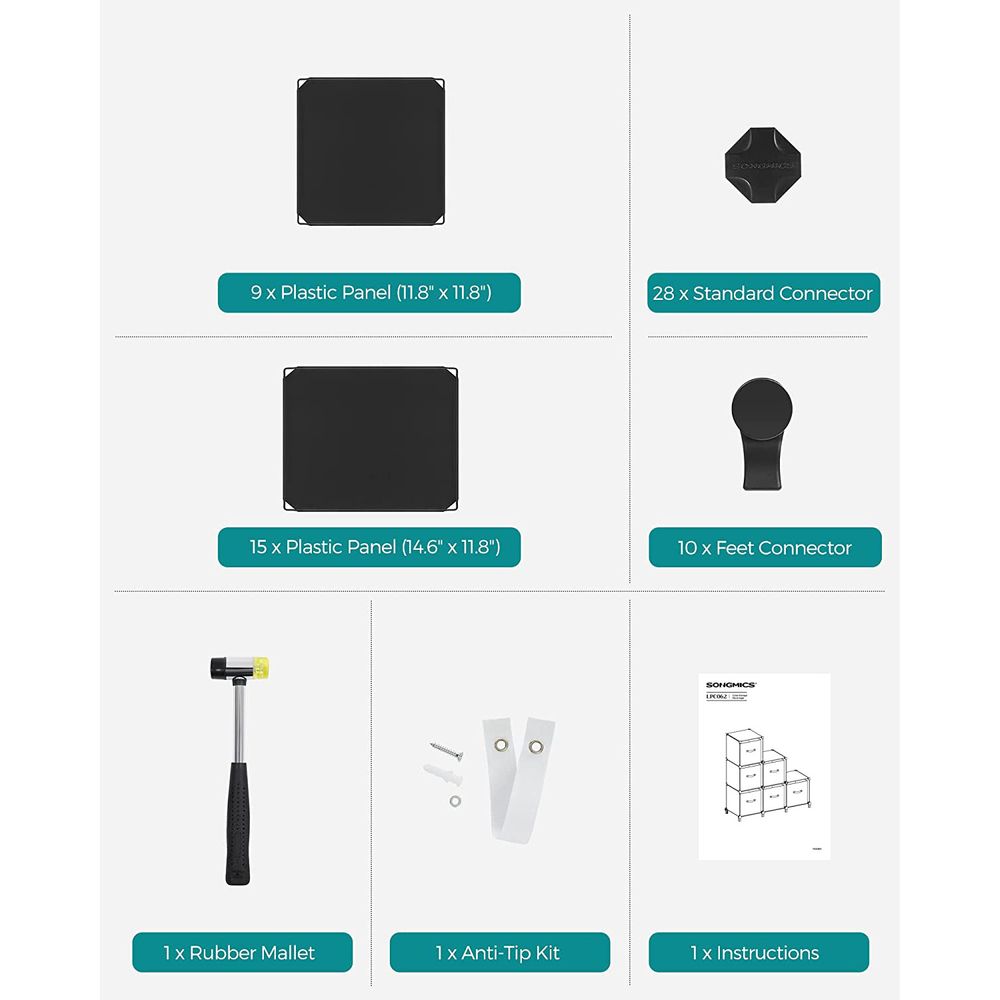 SONGMICS 6 Cube Storage Organizer with Feet and Rubber Mallet , White 