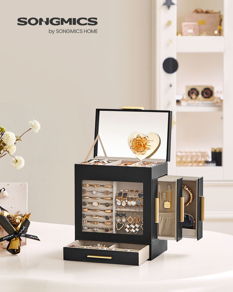 SONGMICS 5-Layer Jewelry Organizer with 3 Side Drawers 