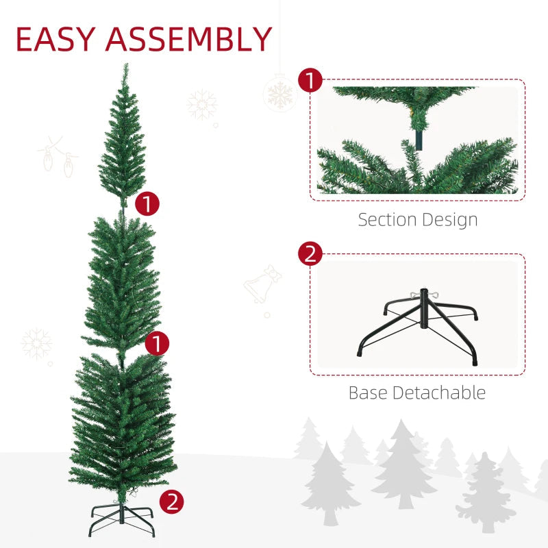 HOMCOM 7.5ft Artificial Pencil Christmas Tree – Colourful LED Lights, Steel Base, Slim Shape Holiday Decoration 