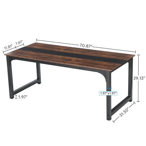 Conference Table 70.86" Rectangular Meeting Table Computer Desk for Office Training Room with Metal Frame Scratch Resistant Rustic Brown & Black