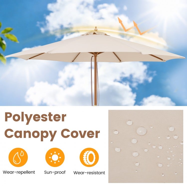 9 FT Patio Umbrella Outdoor Table Market Umbrella with 8 Sturdy Bamboo Ribs-Beige