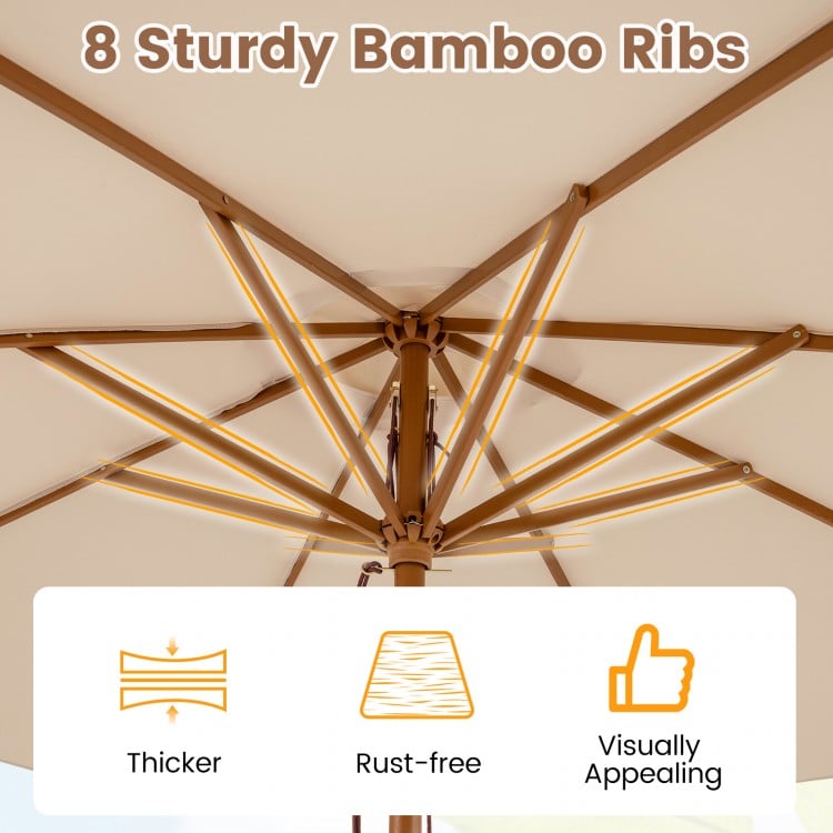 9 FT Patio Umbrella Outdoor Table Market Umbrella with 8 Sturdy Bamboo Ribs-Beige