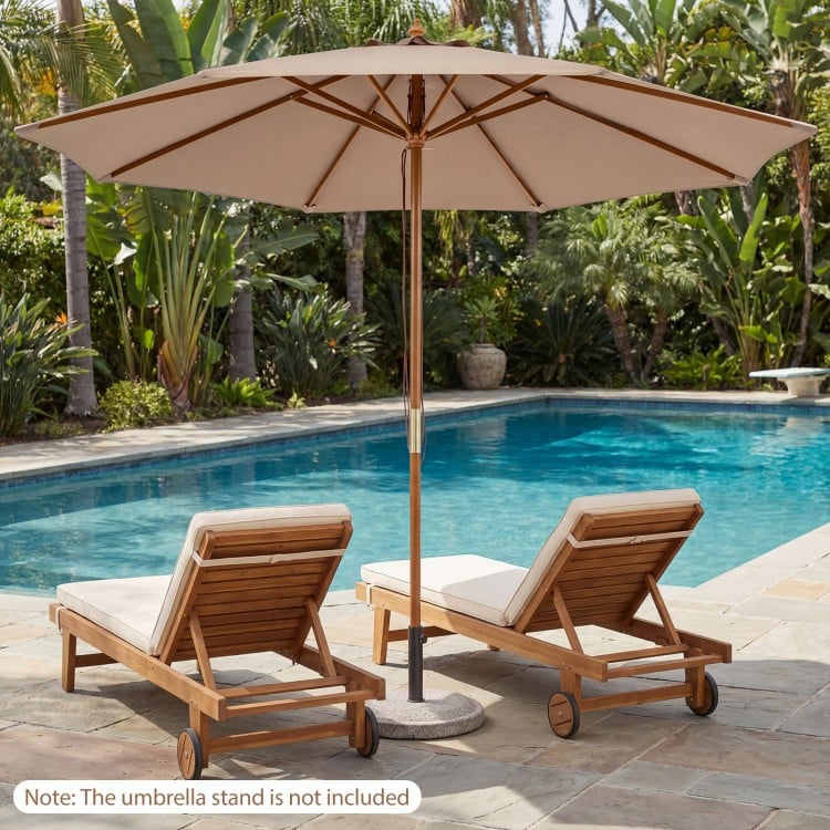 9 FT Patio Umbrella Outdoor Table Market Umbrella with 8 Sturdy Bamboo Ribs-Brown