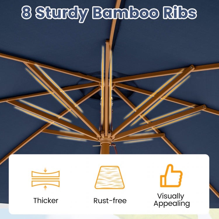 9 FT Patio Umbrella Outdoor Table Market Umbrella with 8 Sturdy Bamboo Ribs-Navy