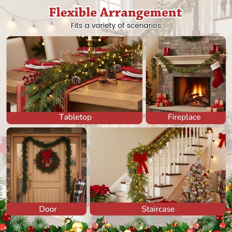 9 FT Pre-lit Artificial Cypress Christmas Garland with 50 Warm White LED Lights and 130 Branch Tips