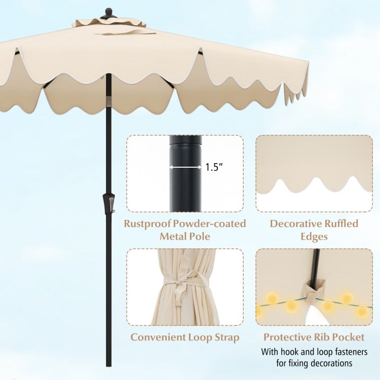9 Feet Patio Umbrella with Crank Handle and Push Button Tilt-Beige