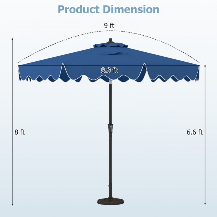 9 Feet Patio Umbrella with Crank Handle and Push Button Tilt-Navy