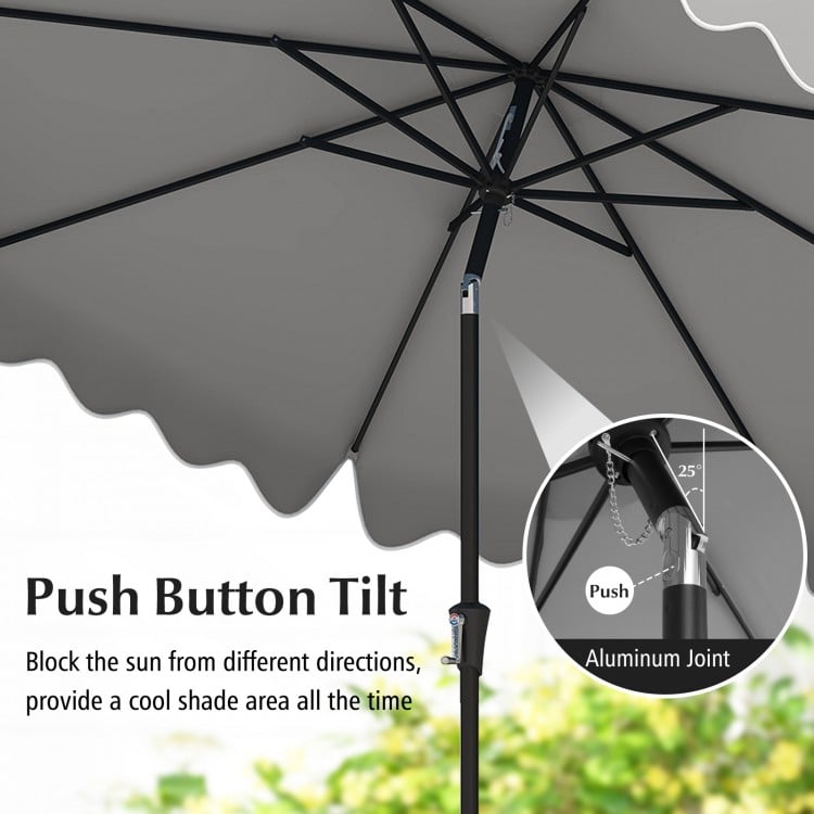 9 Feet Patio Umbrella with Crank Handle and Push Button Tilt-Gray