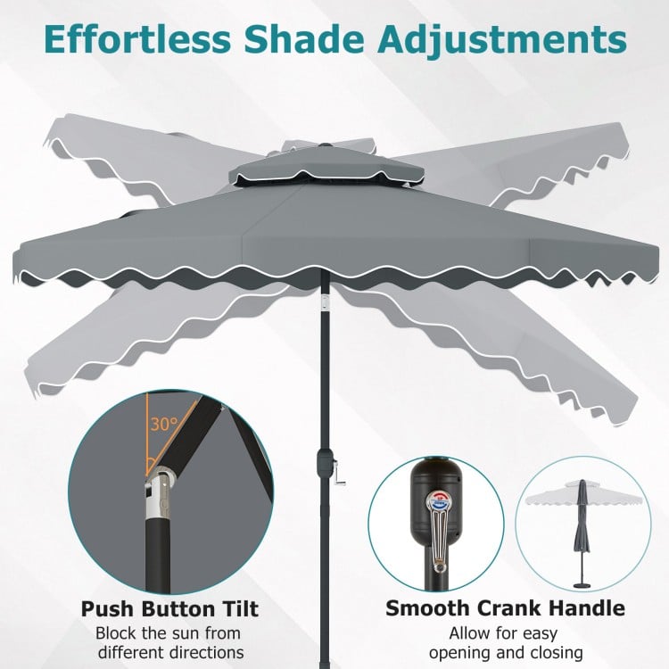 9 Feet Patio Umbrella with Push Button Tilt and Crank-Gray