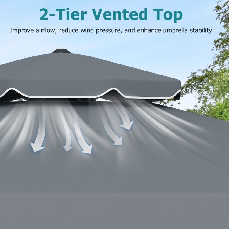 9 Feet Patio Umbrella with Push Button Tilt and Crank-Gray