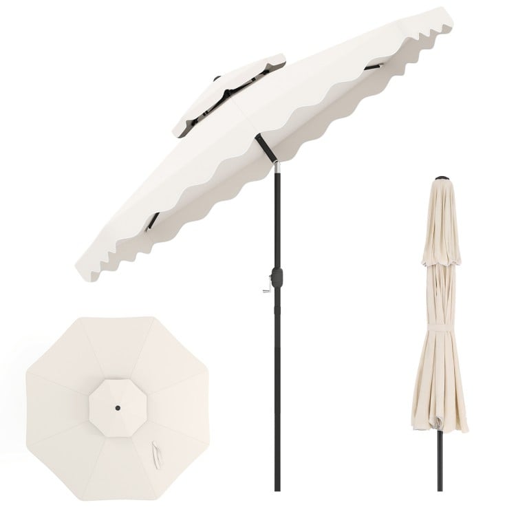 9 Feet Patio Umbrella with Push Button Tilt and Crank-Beige